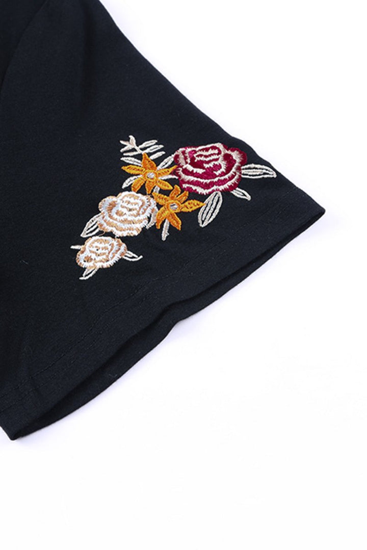 Betty Floral Embroidered Round Neck Short Sleeve T-shirt - Rebel Nomad