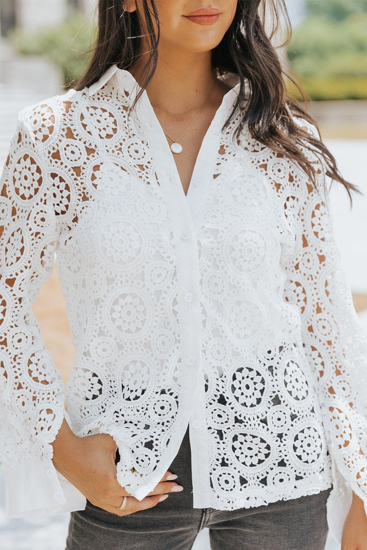 Billie Crochet Lace Hollow-out Turn-down Collar Shirt - Rebel Nomad