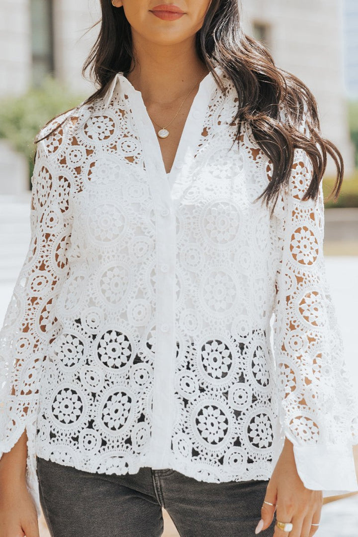 Billie Crochet Lace Hollow-out Turn-down Collar Shirt - Rebel Nomad