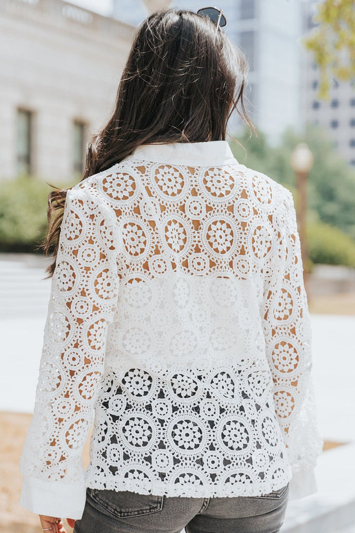 Billie Crochet Lace Hollow-out Turn-down Collar Shirt - Rebel Nomad