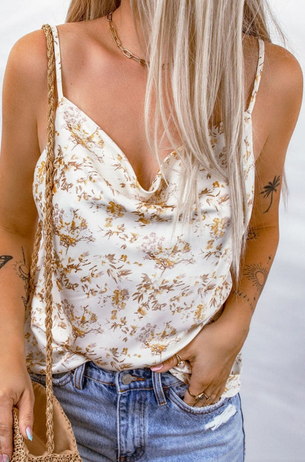 Blissfulle Floral Print Drape Front Tank Top - Rebel Nomad