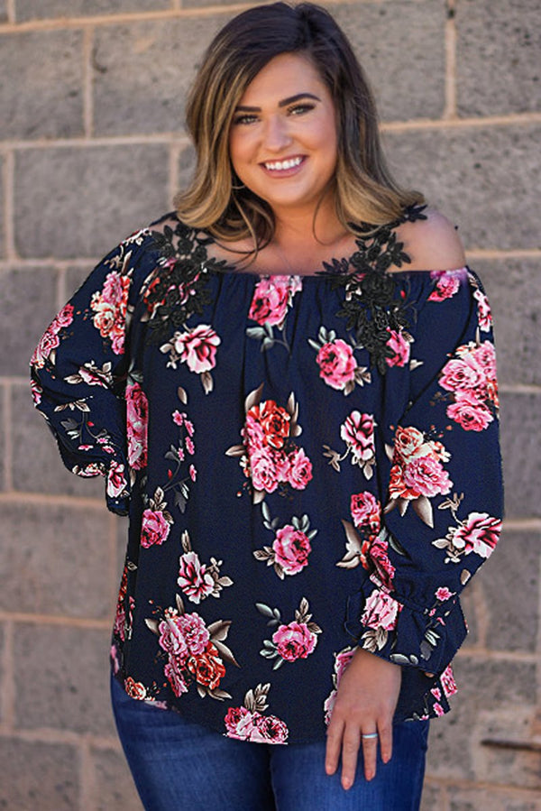 Blondell Plus-Size Crochet Detail Cold shoulder Floral Blouse - Rebel Nomad