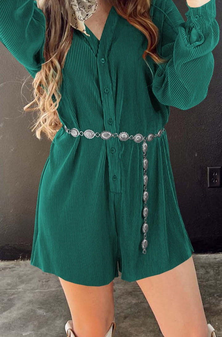 Breana Ribbed Long Sleeve Button Front Romper - Rebel Nomad