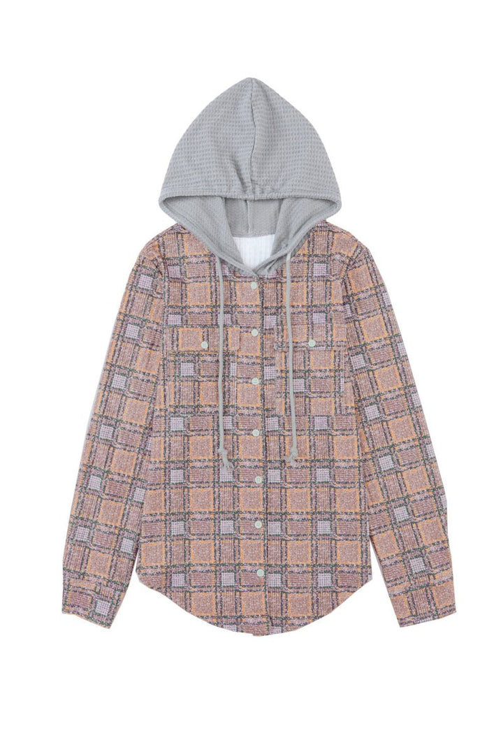 Bree Plaid Contrast Hooded Drawstring Shacket - Rebel Nomad