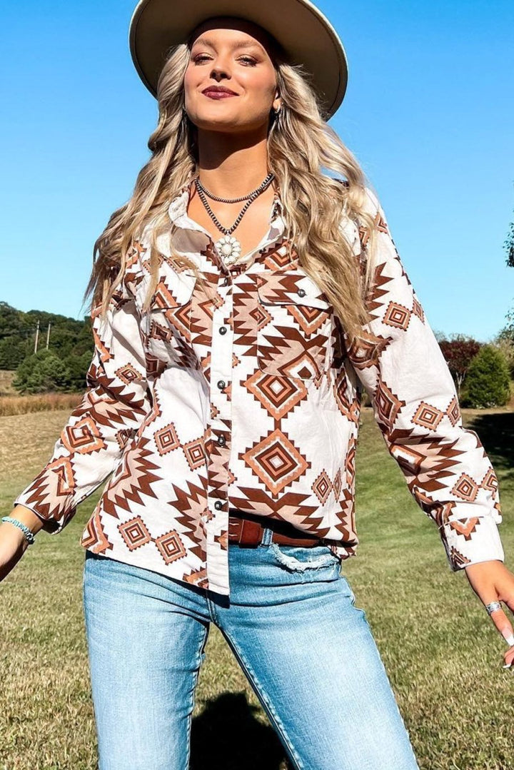 Breezy Western Aztec Pattern Button Flap Pocket Shirt - Rebel Nomad