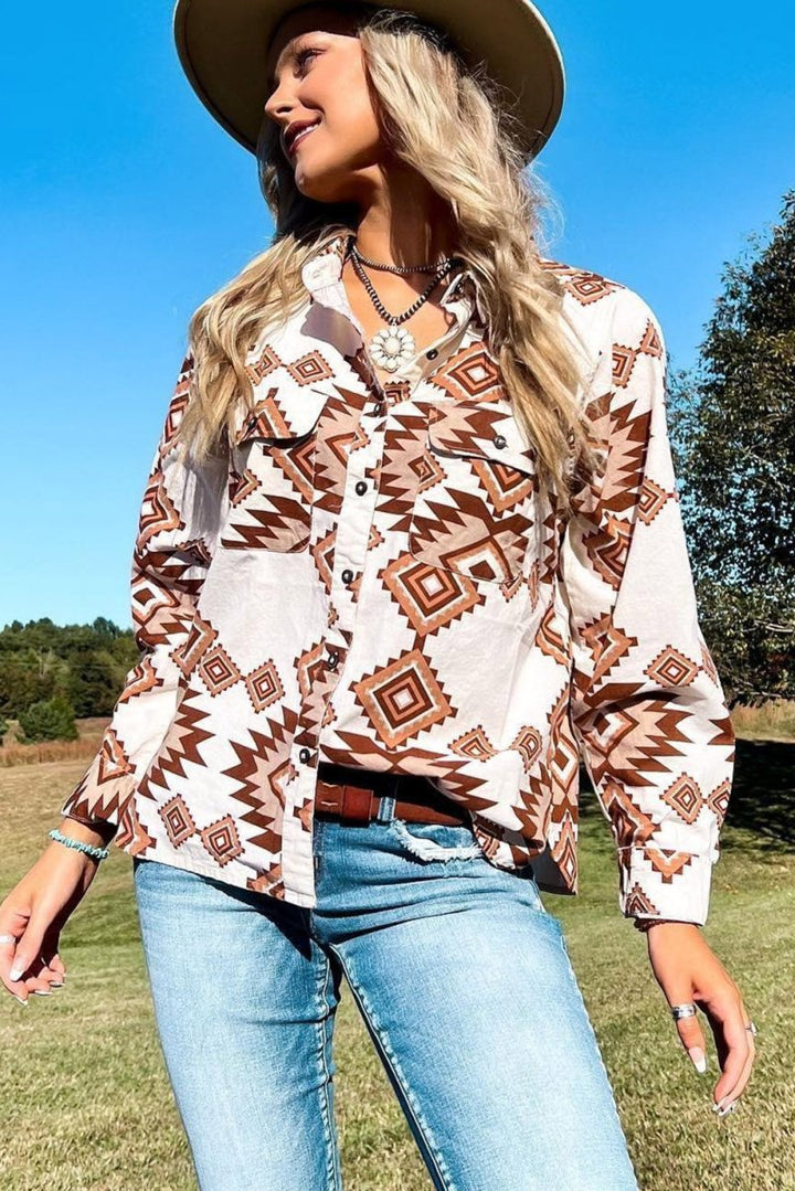 Breezy Western Aztec Pattern Button Flap Pocket Shirt - Rebel Nomad