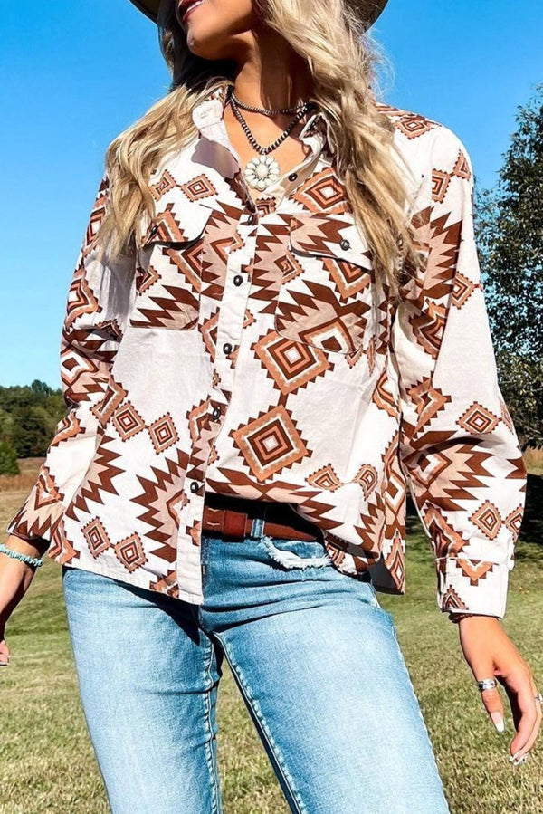 Breezy Western Aztec Pattern Button Flap Pocket Shirt - Rebel Nomad