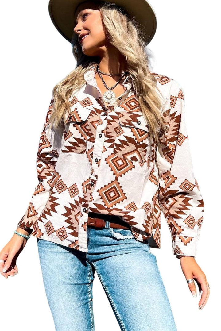 Breezy Western Aztec Pattern Button Flap Pocket Shirt - Rebel Nomad