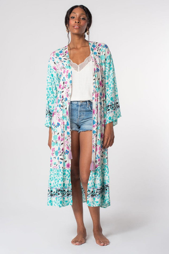 Briseida Long Sleeve Tassel Tie Floral Kimono - Rebel Nomad