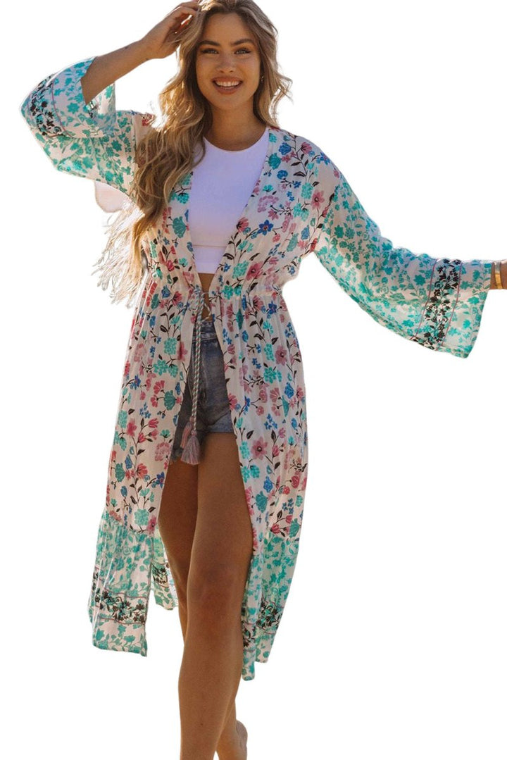 Briseida Long Sleeve Tassel Tie Floral Kimono - Rebel Nomad