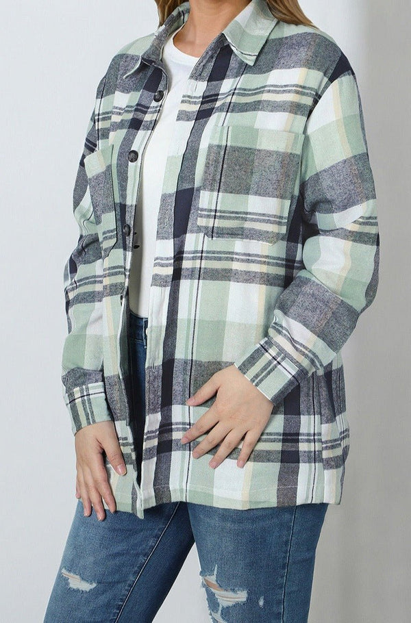 Bysaelle Plus-Size Chest Pocket Plaid Shirt - Rebel Nomad