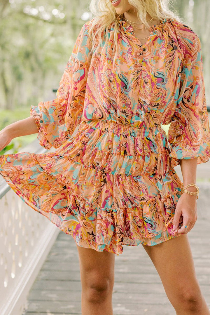 Caela Paisley Print Frilled Mini Dress - Rebel Nomad