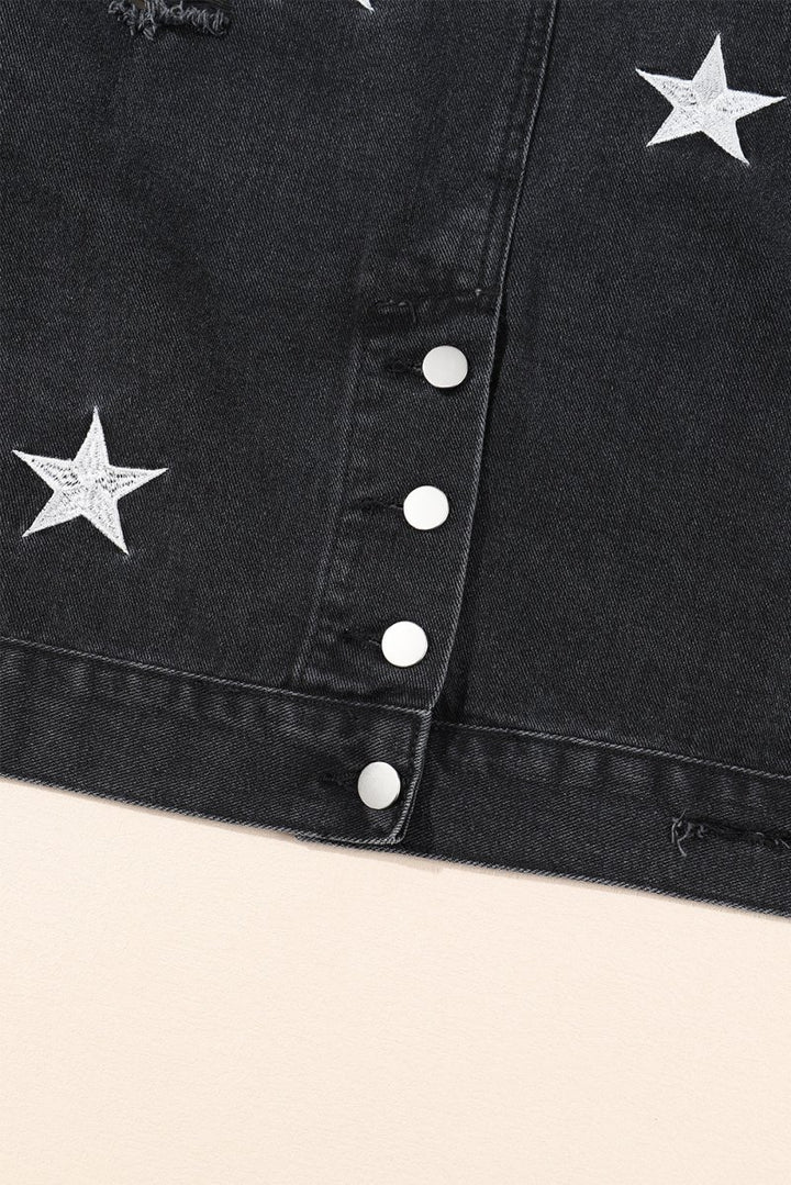 Caerwyn Distressed Pearls Star Cropped Denim Jacket - Rebel Nomad