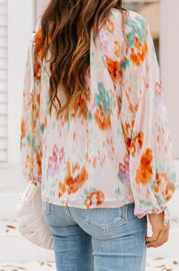 Camelia Abstract Print Split Neck Puff Sleeve Blouse - Rebel Nomad