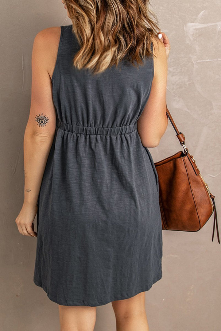 Camila Buttons Sleeveless High Waist Mini Dress - Rebel Nomad