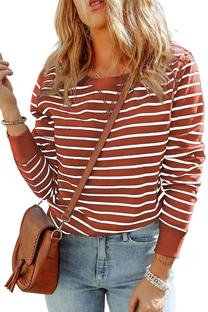 Caren Striped Print Ribbed Trim Long Sleeve Top - Rebel Nomad