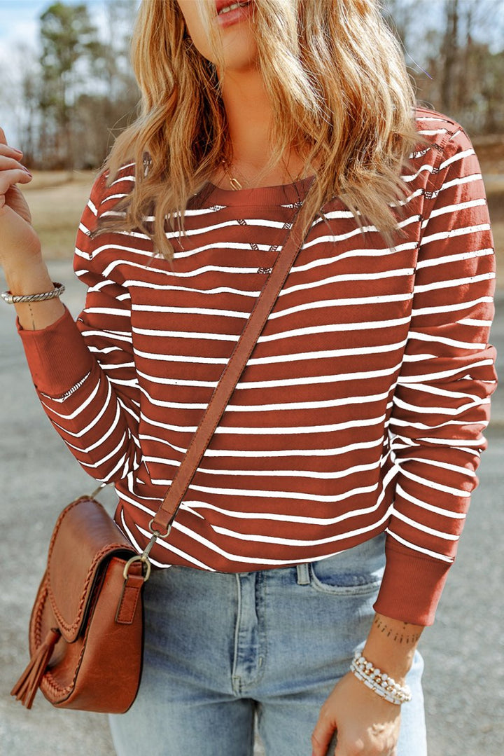 Caren Striped Print Ribbed Trim Long Sleeve Top - Rebel Nomad