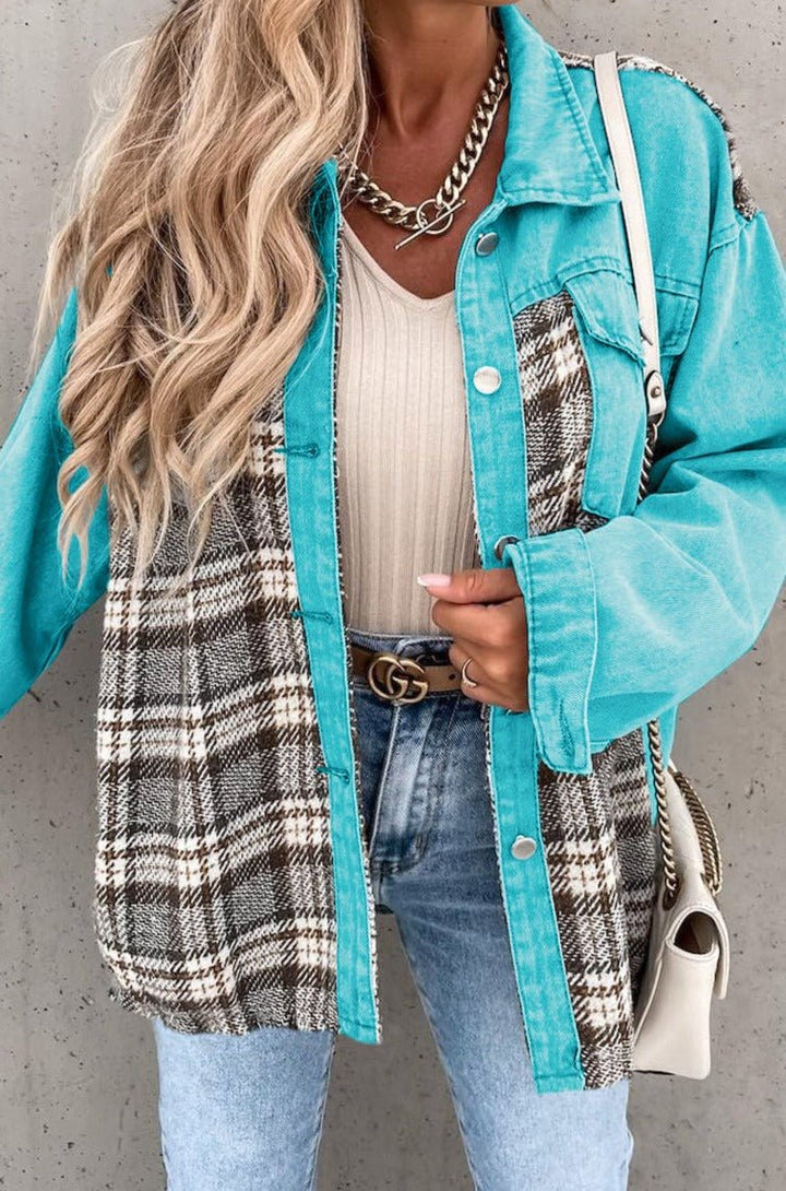 Cari Plaid Patchwork Pockets Denim Jacket - Rebel Nomad