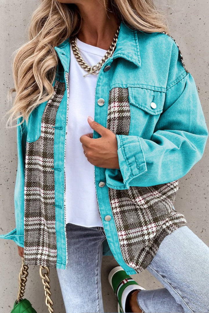 Cari Plaid Patchwork Pockets Denim Jacket - Rebel Nomad