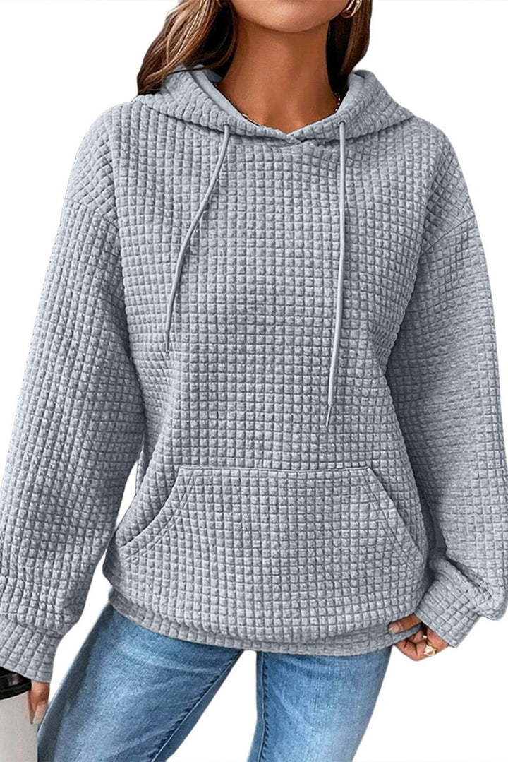 Carina Lattice Textured Kangaroo Pocket Drawstring Hoodie - Rebel Nomad