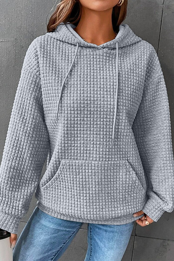 Carina Lattice Textured Kangaroo Pocket Drawstring Hoodie - Rebel Nomad