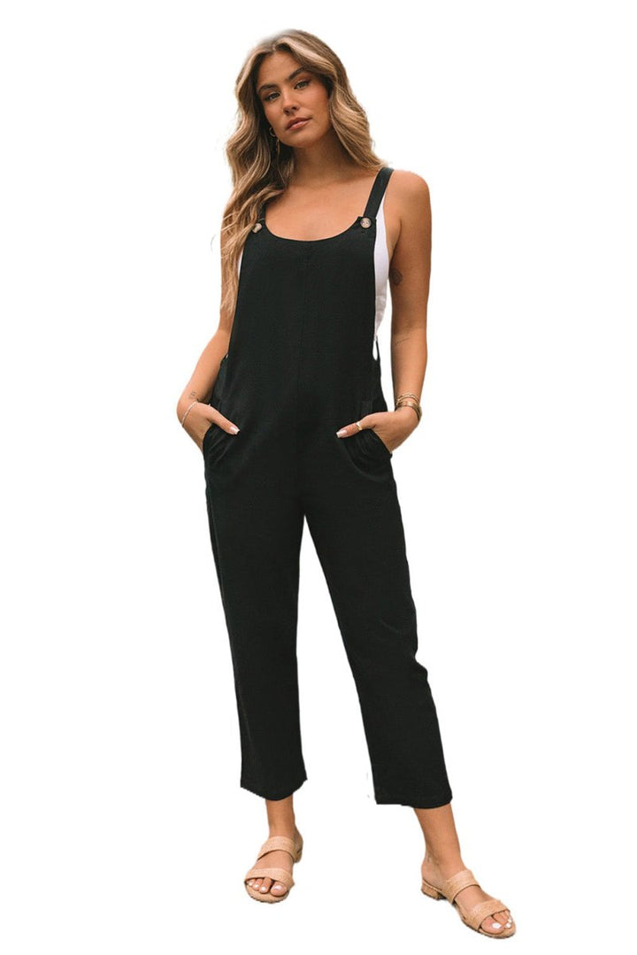 Carissa Button Straps Pocketed Cropped Jumpsuit - Rebel Nomad