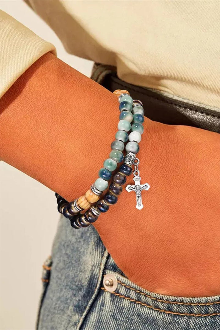 Carline Double-Layered Cross Beading Bracelet - Rebel Nomad