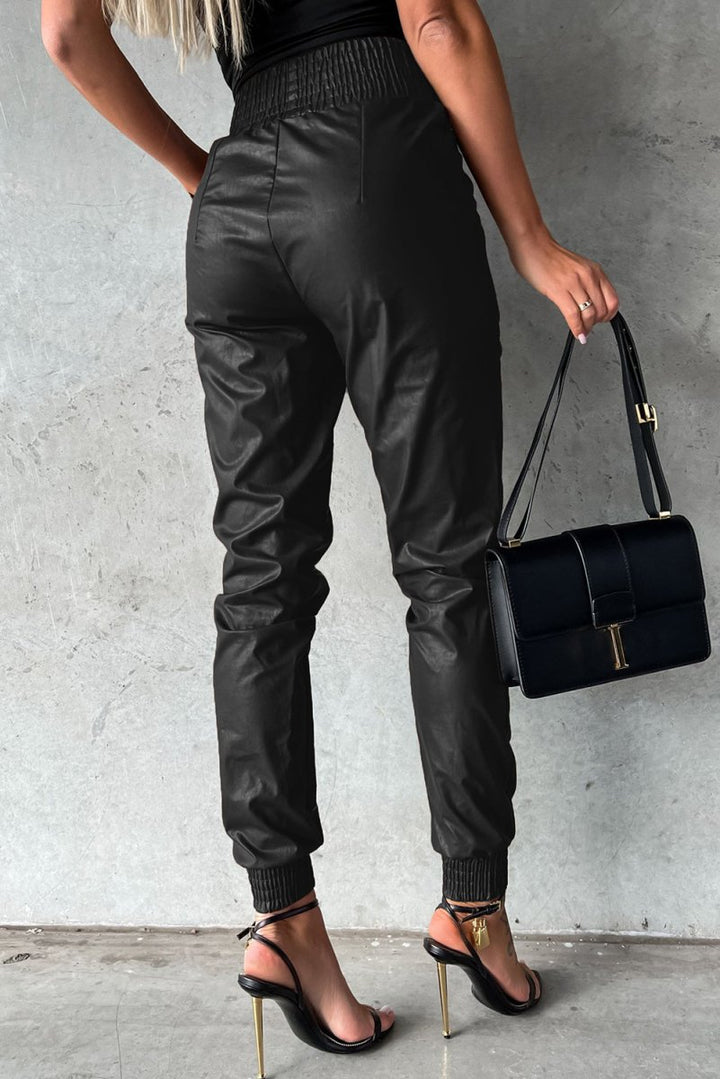 Caroline Smocked High-Waist Faux Leather Skinny Pants - Rebel Nomad