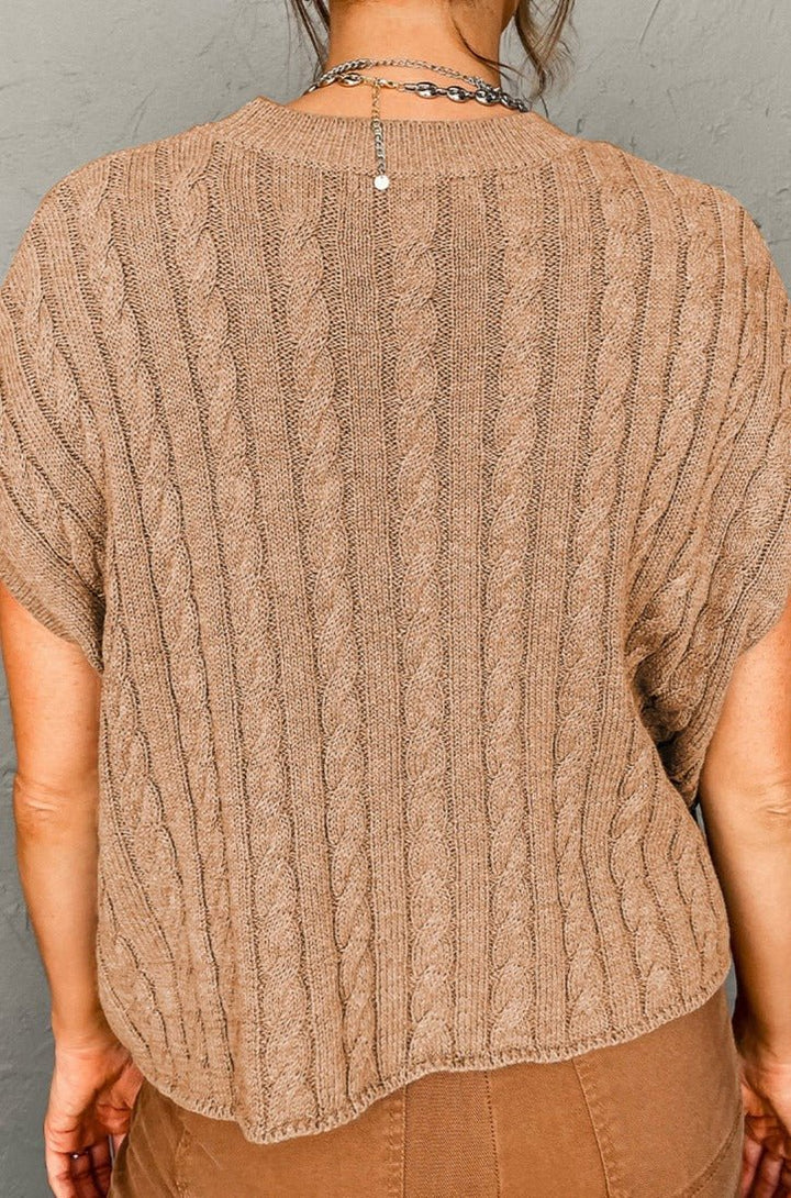 Caryn Crew Neck Cable Knit Short Sleeve Sweater - Rebel Nomad