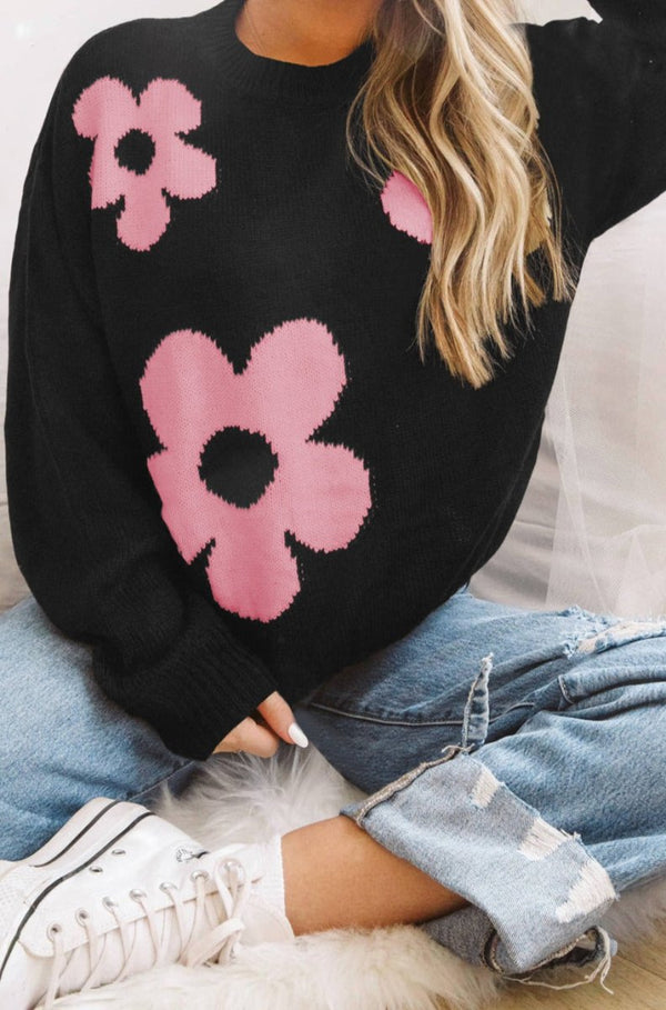Catherin Big Flower Pattern Knit Sweater - Rebel Nomad