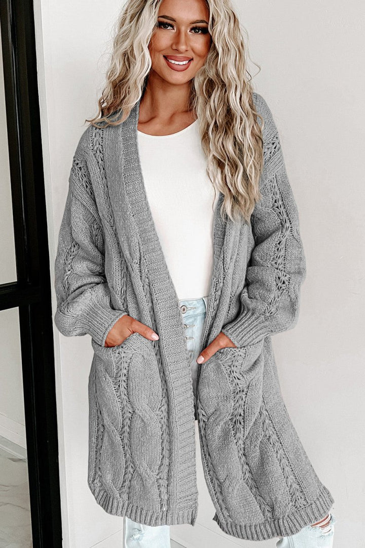 Cathleen Ribbed Trim Eyelet Cable Knit Cardigan - Rebel Nomad