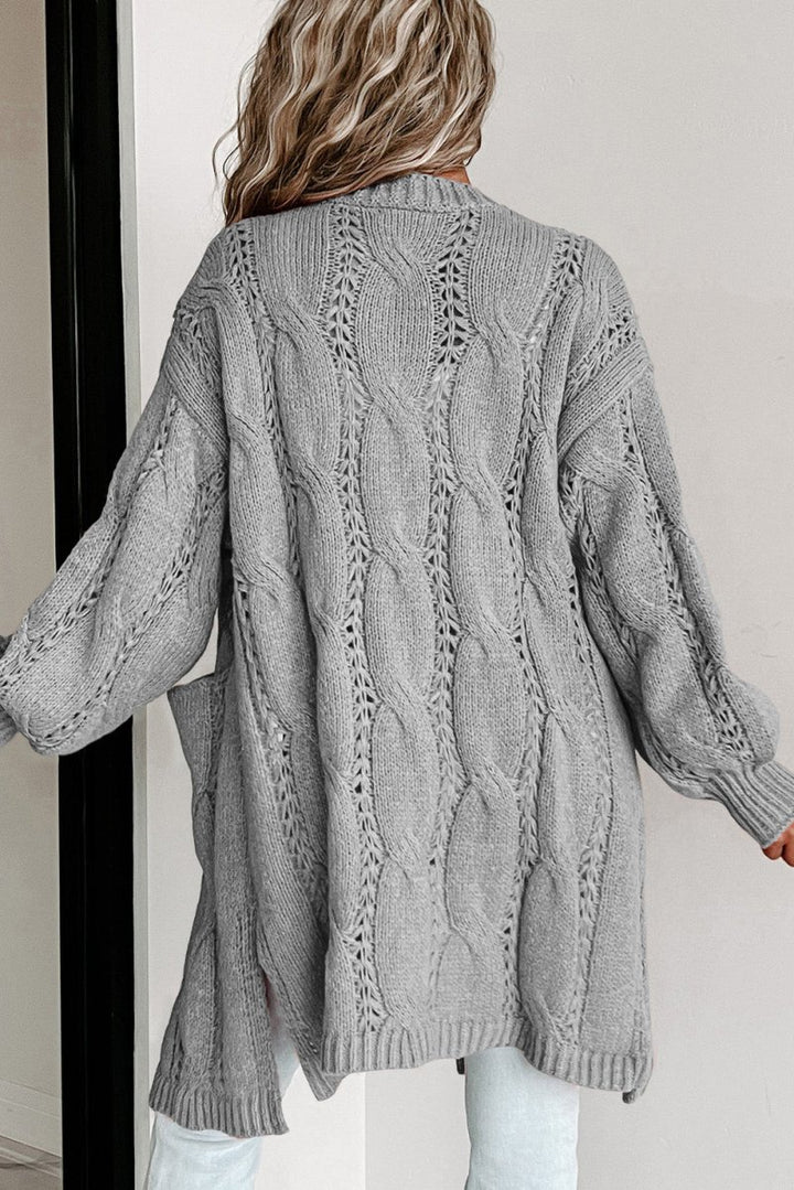 Cathleen Ribbed Trim Eyelet Cable Knit Cardigan - Rebel Nomad