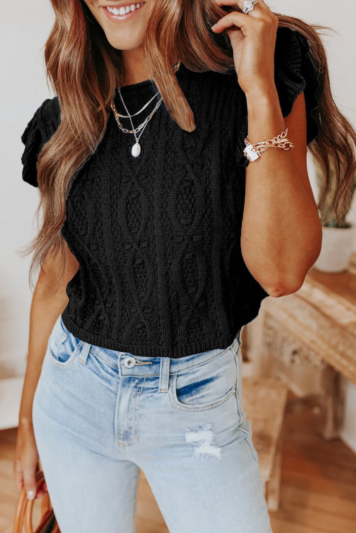 Cedar Ruffle Sleeve Cable Knit Top - Rebel Nomad