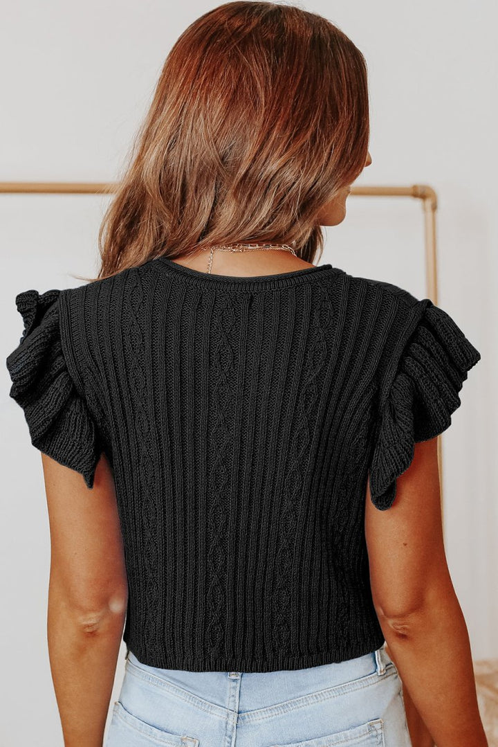 Cedar Ruffle Sleeve Cable Knit Top - Rebel Nomad