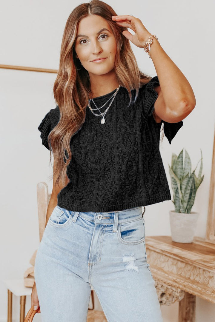 Cedar Ruffle Sleeve Cable Knit Top - Rebel Nomad