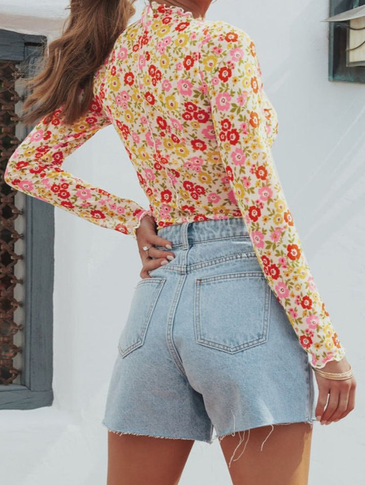 Celestiana Floral Lettuce Hem Long Sleeve Top - Rebel Nomad