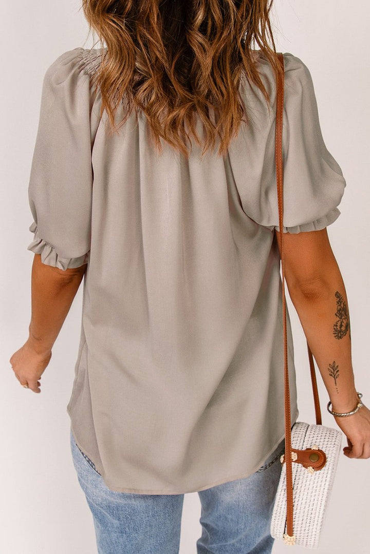 Cerulean Split Frill Neck Puff Sleeve Blouse - Rebel Nomad