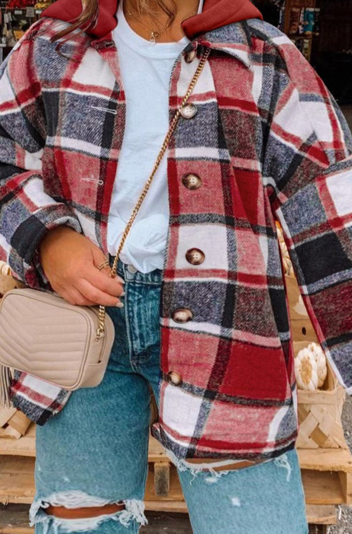 Chantel Plus-Size Plaid Button up Hooded Jacket - Rebel Nomad