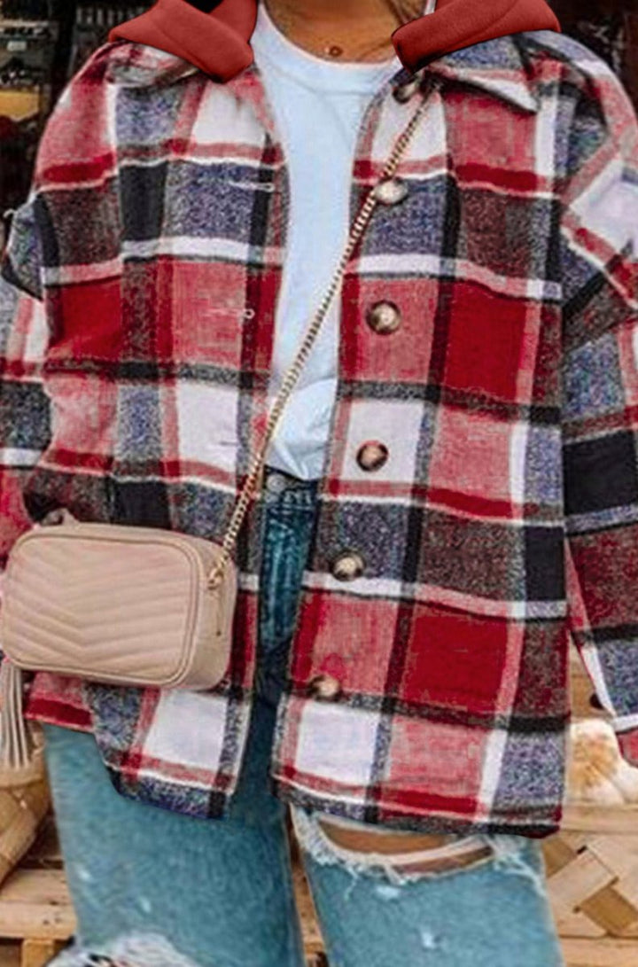 Chantel Plus-Size Plaid Button up Hooded Jacket - Rebel Nomad