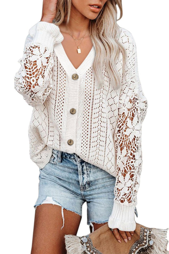 Charlotte Lace Crochet Hollow Out Knit Buttoned Sweater - Rebel Nomad