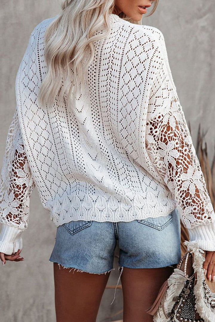 Charlotte Lace Crochet Hollow Out Knit Buttoned Sweater - Rebel Nomad