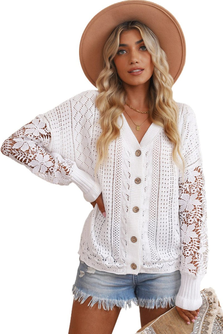 Charlotte Lace Crochet Hollow Out Knit Buttoned Sweater - Rebel Nomad