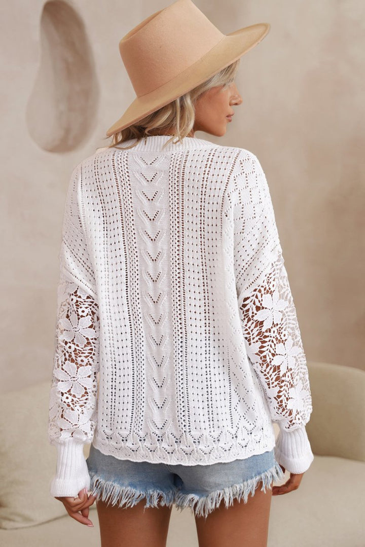 Charlotte Lace Crochet Hollow Out Knit Buttoned Sweater - Rebel Nomad