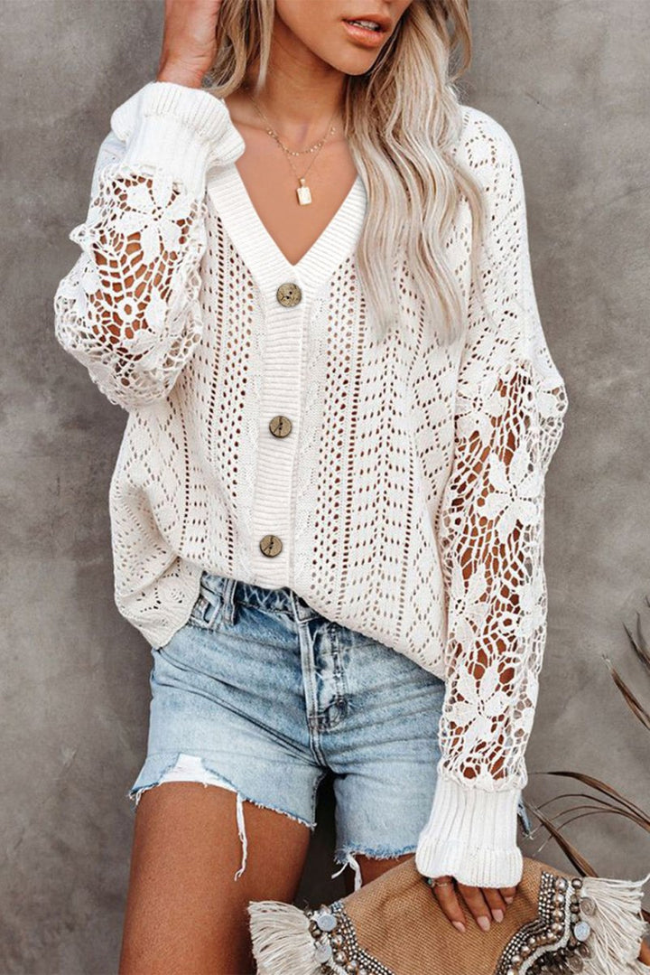 Charlotte Lace Crochet Hollow Out Knit Buttoned Sweater - Rebel Nomad