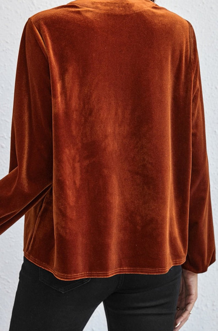 Charmain Lantern Sleeve Beaded Split V Neck Velvet Top - Rebel Nomad