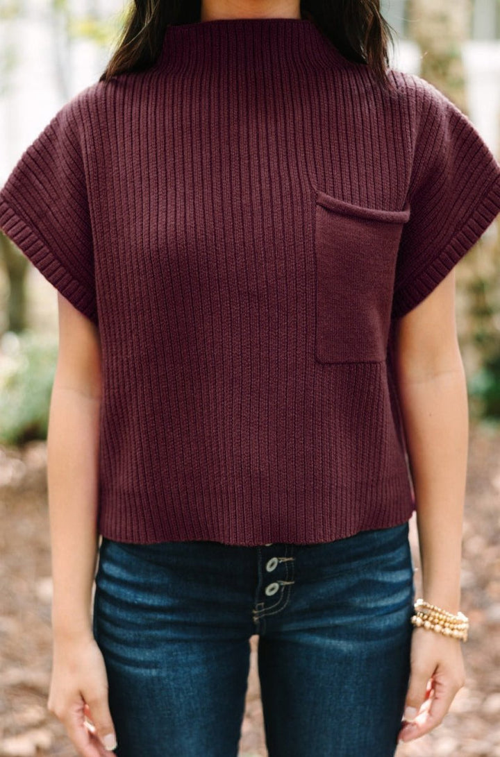 Chaya Patch Pocket Ribbed Knit Short Sleeve Sweater - Rebel Nomad