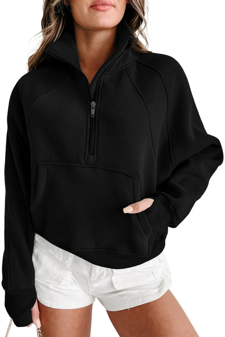 Chidimma Zip Up Stand Collar Ribbed Thumbhole Sleeve Sweatshirt - Rebel Nomad