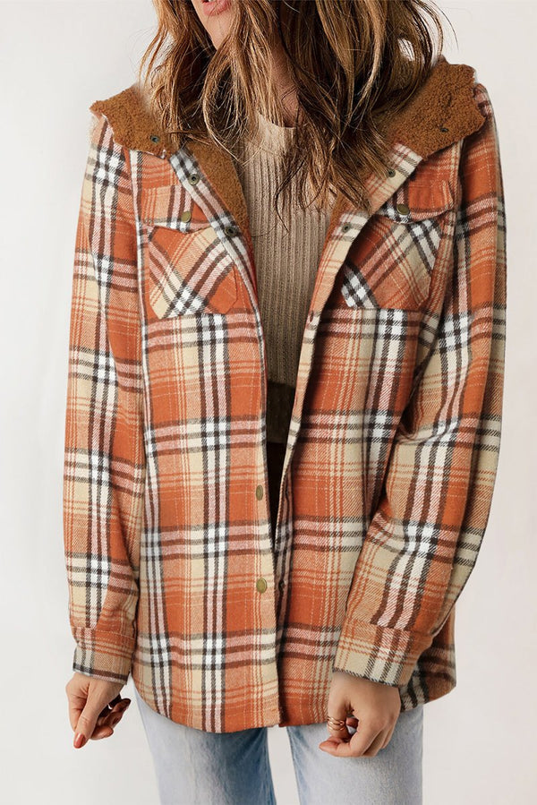 Christa Plaid Pattern Sherpa Lined Hooded Shacket - Rebel Nomad