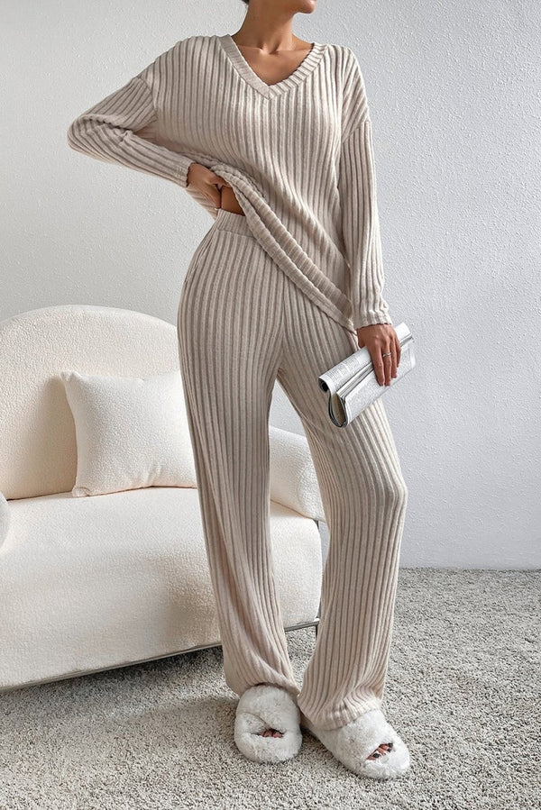 Christal Ribbed Knit V Neck Slouchy Two-piece Outfit - Rebel Nomad