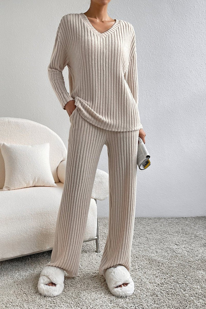 Christal Ribbed Knit V Neck Slouchy Two-piece Outfit - Rebel Nomad